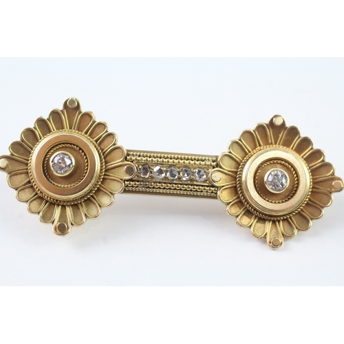 17 - 15ct gold antique etruscan revival diamond brooch (5.8g)