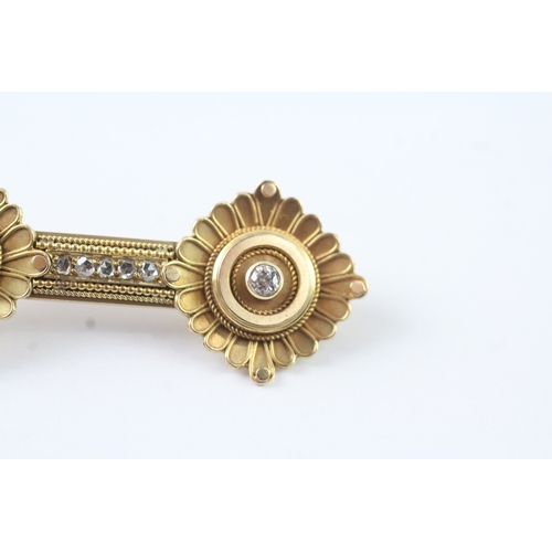 17 - 15ct gold antique etruscan revival diamond brooch (5.8g)