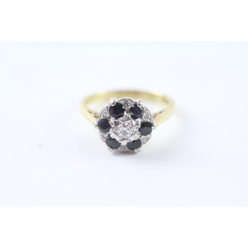 22 - 18ct gold sapphire and diamond cluster dress ring (4.7g) Size L 1/2