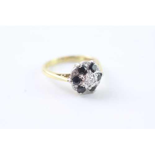 22 - 18ct gold sapphire and diamond cluster dress ring (4.7g) Size L 1/2