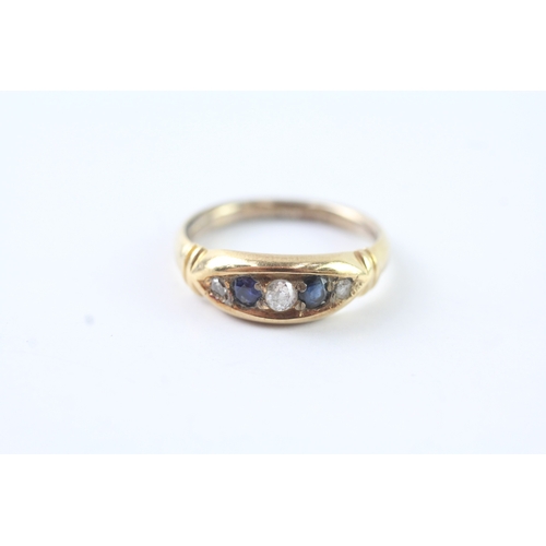 23 - 18ct gold vintage sapphire and diamond dress ring w/ 9ct gold repair to band (3.4g) Size J 1/2