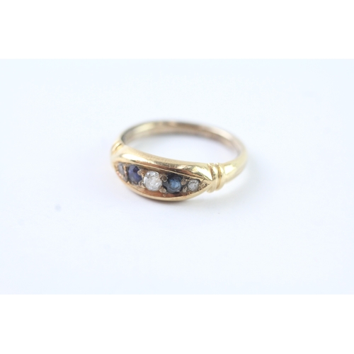 23 - 18ct gold vintage sapphire and diamond dress ring w/ 9ct gold repair to band (3.4g) Size J 1/2