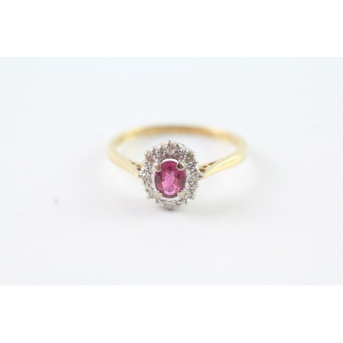 43 - 18ct gold ruby & diamond cluster ring (2.6g) Size O 1/2