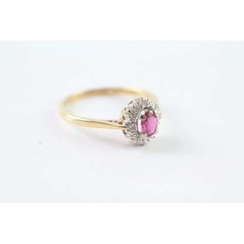 43 - 18ct gold ruby & diamond cluster ring (2.6g) Size O 1/2