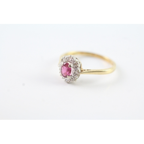 43 - 18ct gold ruby & diamond cluster ring (2.6g) Size O 1/2