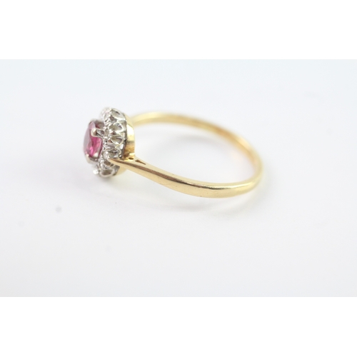 43 - 18ct gold ruby & diamond cluster ring (2.6g) Size O 1/2