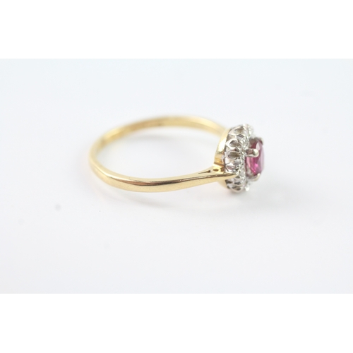 43 - 18ct gold ruby & diamond cluster ring (2.6g) Size O 1/2