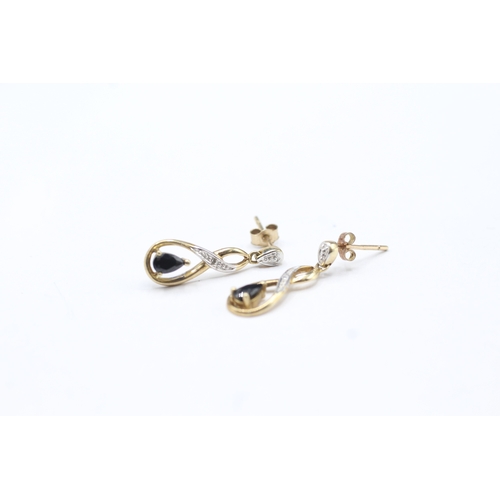 47 - 9ct gold diamond & sapphire drop earrings (1.8g)