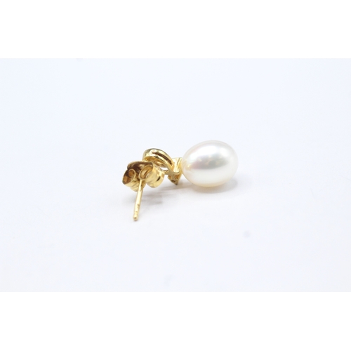 54 - 9ct gold diamond & pearl drop earrings (2.3g)