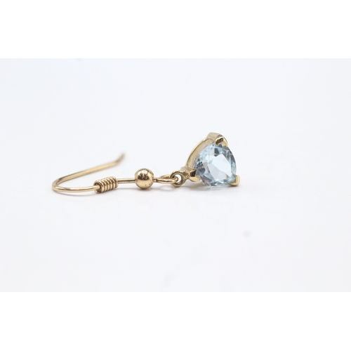 9 - 9ct gold trillion cut blue gemstone drop earrings (2.2g)