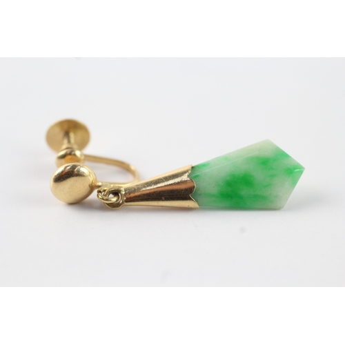 93 - 18ct gold jade drop screwback earrings (5.9g)