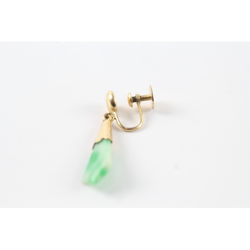 93 - 18ct gold jade drop screwback earrings (5.9g)