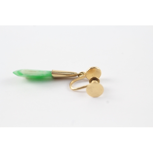 93 - 18ct gold jade drop screwback earrings (5.9g)