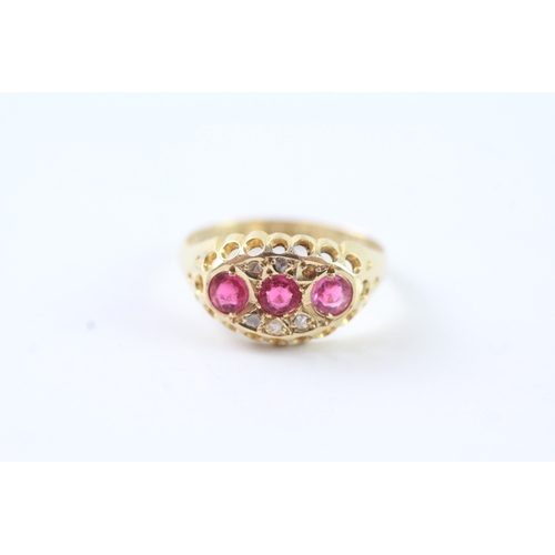 95 - 18ct gold antique diamond and pink stone dress ring (2g) Size M