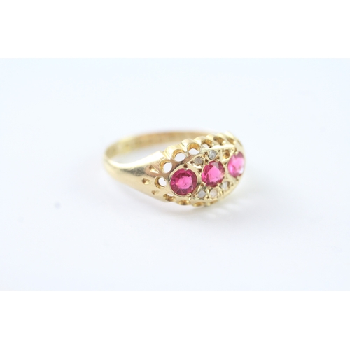 95 - 18ct gold antique diamond and pink stone dress ring (2g) Size M