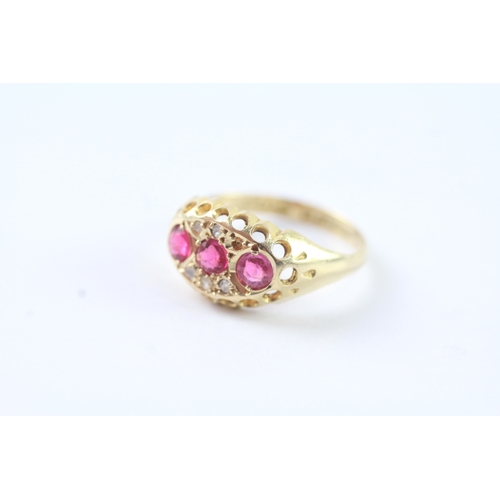 95 - 18ct gold antique diamond and pink stone dress ring (2g) Size M