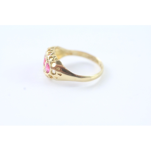 95 - 18ct gold antique diamond and pink stone dress ring (2g) Size M