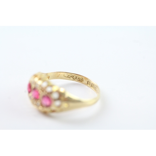 95 - 18ct gold antique diamond and pink stone dress ring (2g) Size M