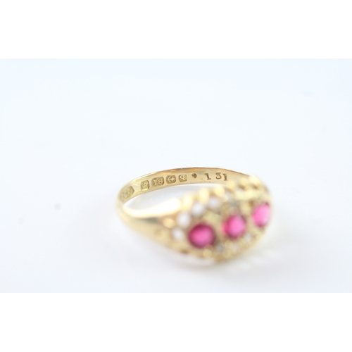 95 - 18ct gold antique diamond and pink stone dress ring (2g) Size M