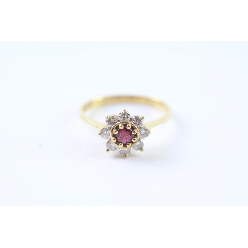 96 - 18ct gold diamond & ruby cluster ring (2.6g) Size M 1/2