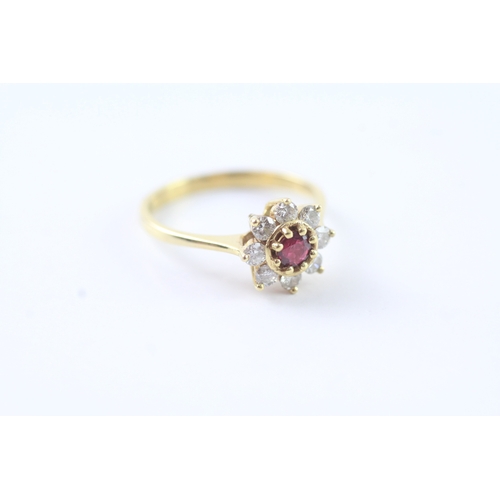 96 - 18ct gold diamond & ruby cluster ring (2.6g) Size M 1/2