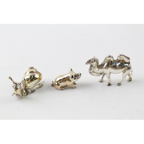 321 - 3 x Vintage Stamped .925 Sterling Silver Novelty Animal Ornaments (58g)