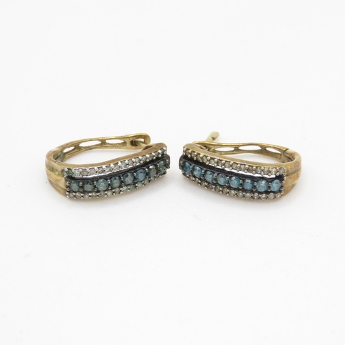 125 - 9ct gold diamond hoop earrings (2.5g)