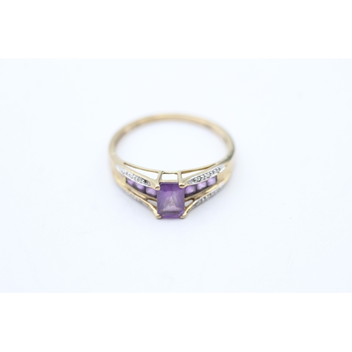 16 - 9ct gold vari-cut amethyst & diamond dress ring (1.7g) Size O