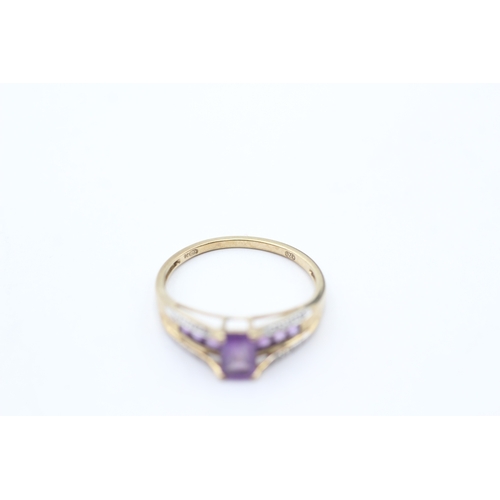 16 - 9ct gold vari-cut amethyst & diamond dress ring (1.7g) Size O