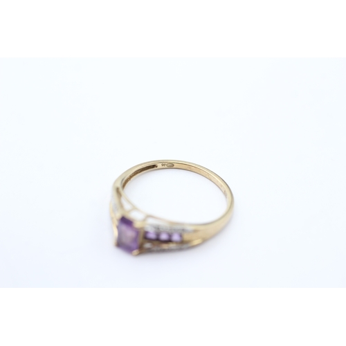 16 - 9ct gold vari-cut amethyst & diamond dress ring (1.7g) Size O