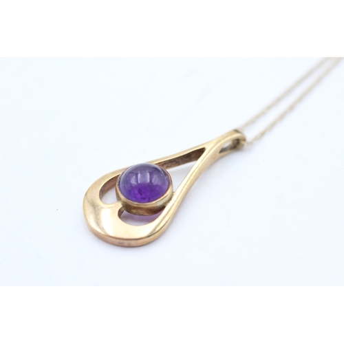 19 - 9ct gold amethyst drop pendant (4.1g)