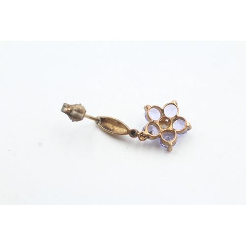 24 - 9ct gold tanzanite & diamond drop earrings (1.8g)