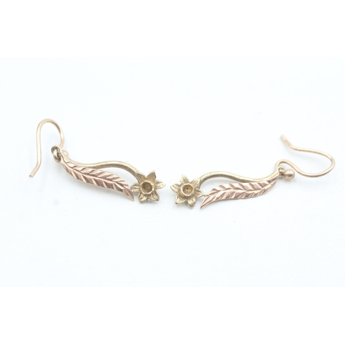 243 - 9ct gold vintage floral drop earrings by Clogau (1.8g)