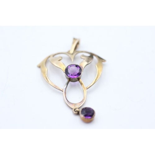 244 - 9ct gold amethyst Edwardian pendant (1.8g)