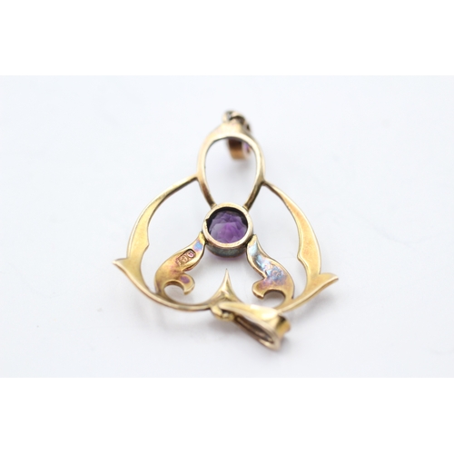 244 - 9ct gold amethyst Edwardian pendant (1.8g)