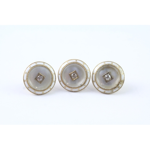 247 - 15ct gold antique enamel, diamond & mother of pearl button set (5.8g)