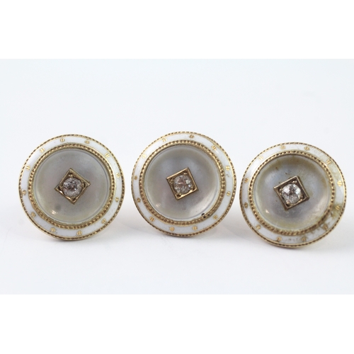 247 - 15ct gold antique enamel, diamond & mother of pearl button set (5.8g)