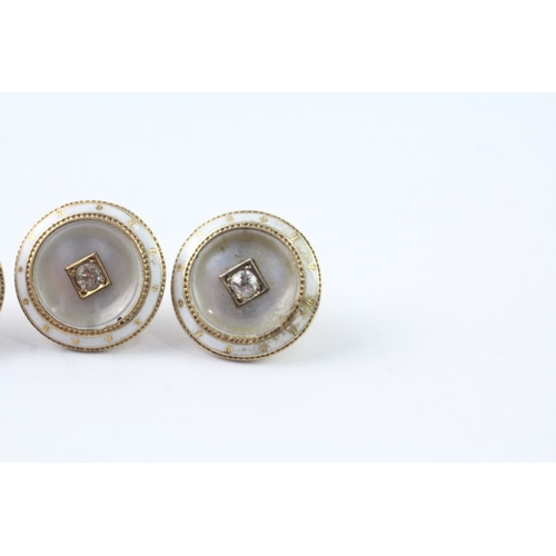 247 - 15ct gold antique enamel, diamond & mother of pearl button set (5.8g)