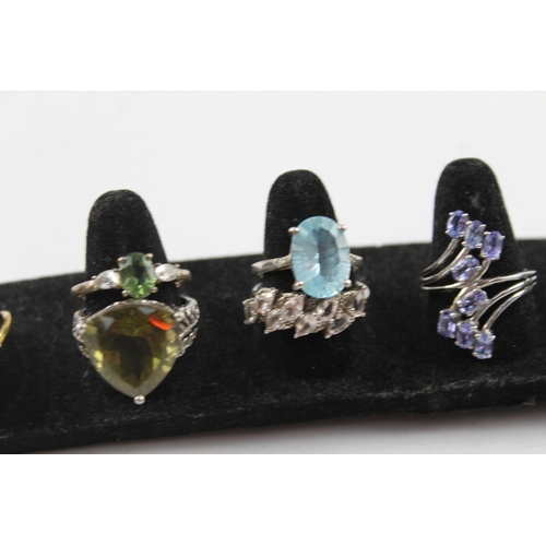 262 - Collection of Sterling Silver Gemstone Rings inc. Peridot, Tanzanite x 8 38g