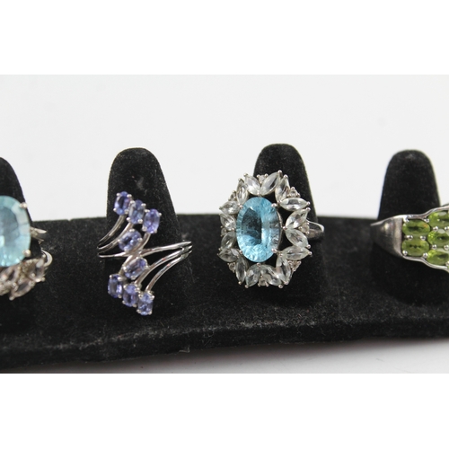 262 - Collection of Sterling Silver Gemstone Rings inc. Peridot, Tanzanite x 8 38g