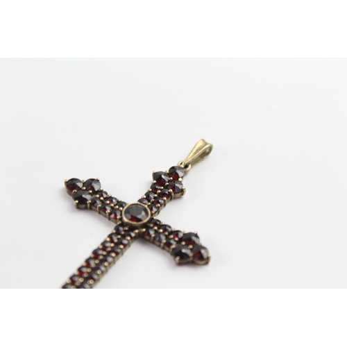 266 - Sterling Silver Bohemian Garnet Cross Pendant 6g