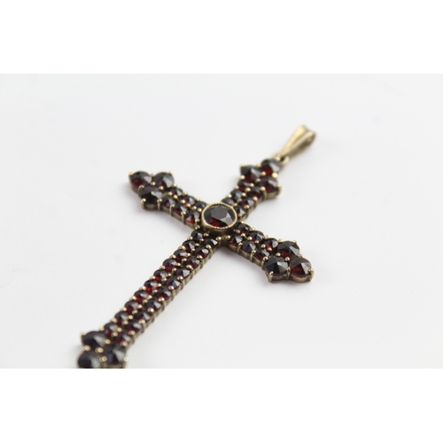 266 - Sterling Silver Bohemian Garnet Cross Pendant 6g