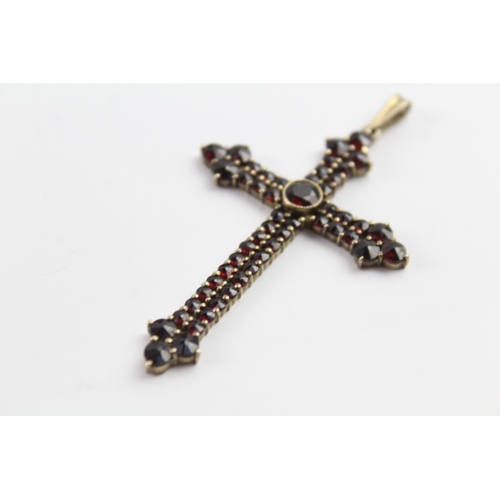 266 - Sterling Silver Bohemian Garnet Cross Pendant 6g