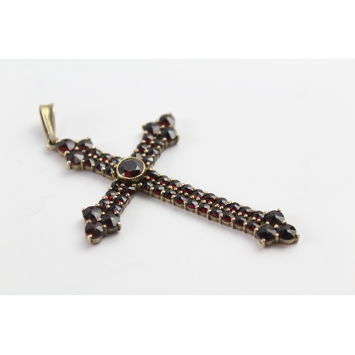 266 - Sterling Silver Bohemian Garnet Cross Pendant 6g