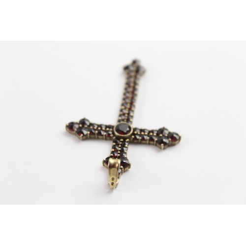 266 - Sterling Silver Bohemian Garnet Cross Pendant 6g