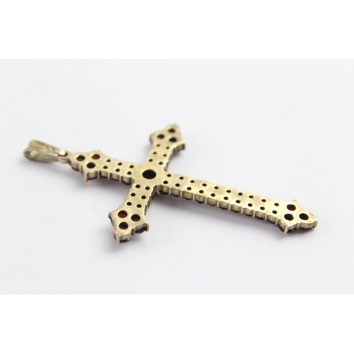 266 - Sterling Silver Bohemian Garnet Cross Pendant 6g