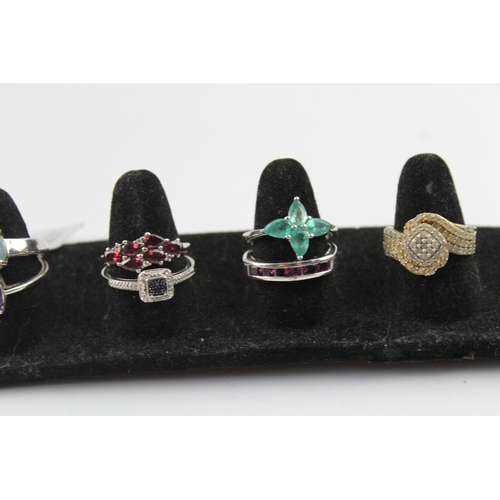 267 - Collection of Sterling Silver Gemstone Rings inc. Emerald, Diamond x 10 28g