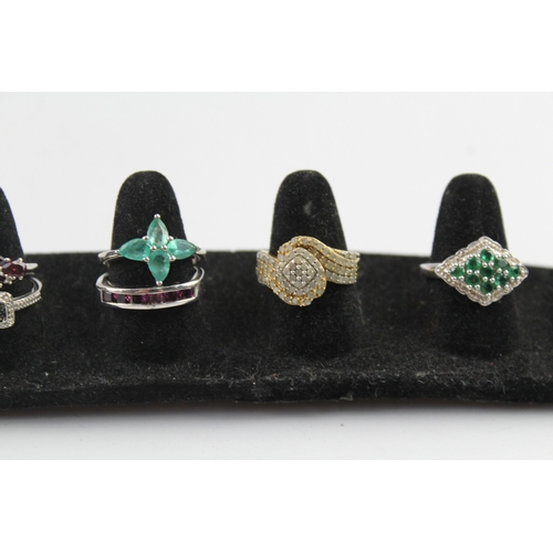 267 - Collection of Sterling Silver Gemstone Rings inc. Emerald, Diamond x 10 28g