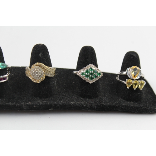 267 - Collection of Sterling Silver Gemstone Rings inc. Emerald, Diamond x 10 28g