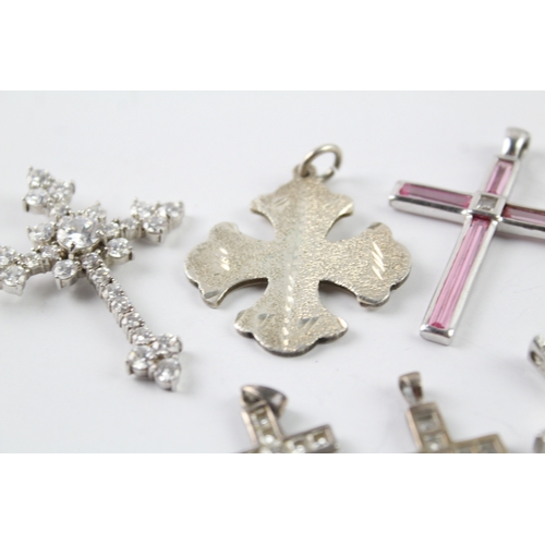 272 - Collection of Sterling Silver Cross Pendants inc. Gemstone, Etched x 10 48g